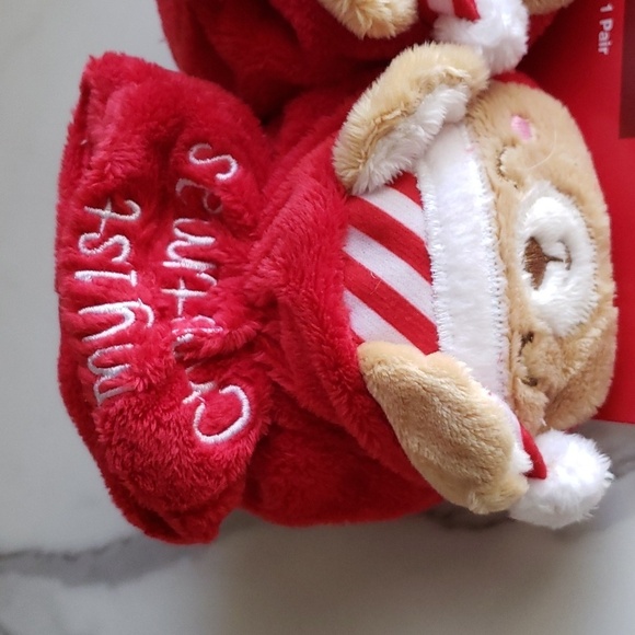 Make the Season Bright My First Christmas Booties w Striped Hat Bear 0-6 MOS - Picture 2 of 6